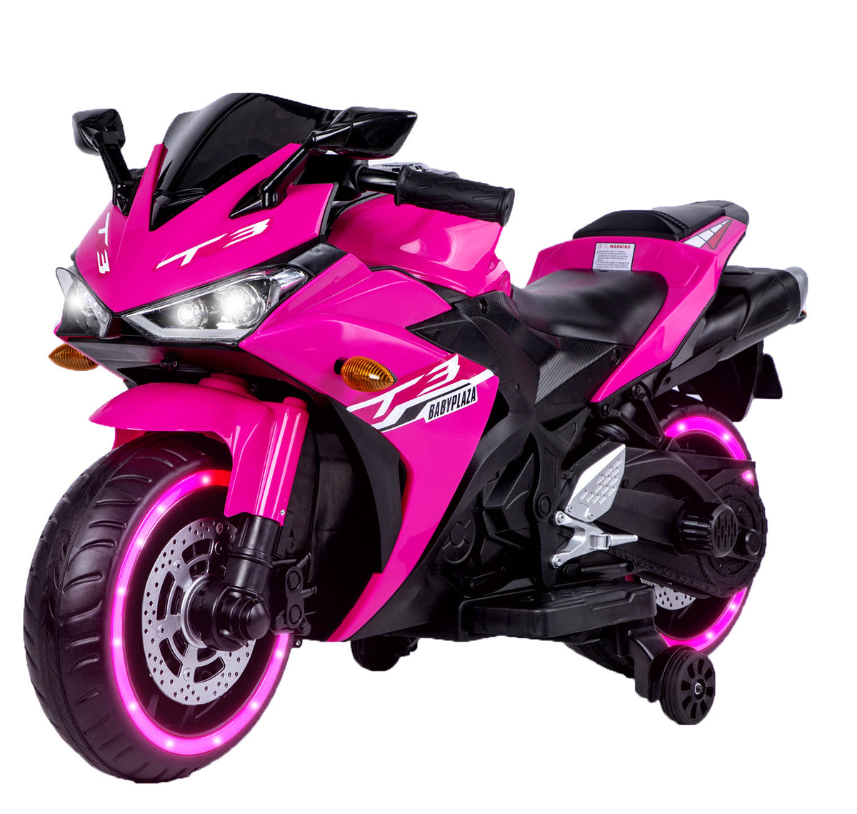 Kids 12V Ride-On Motorcycle With Training Wheels, Pink