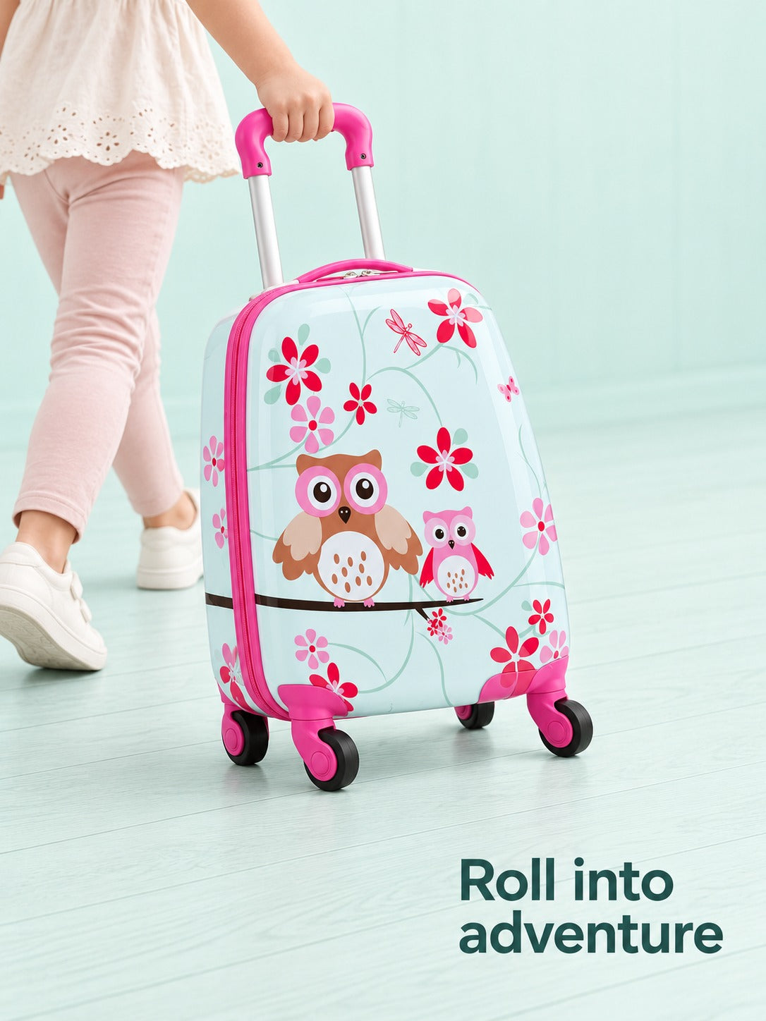 Kids Rolling Luggage Set: Cartoon Animal Spinner Suitcase