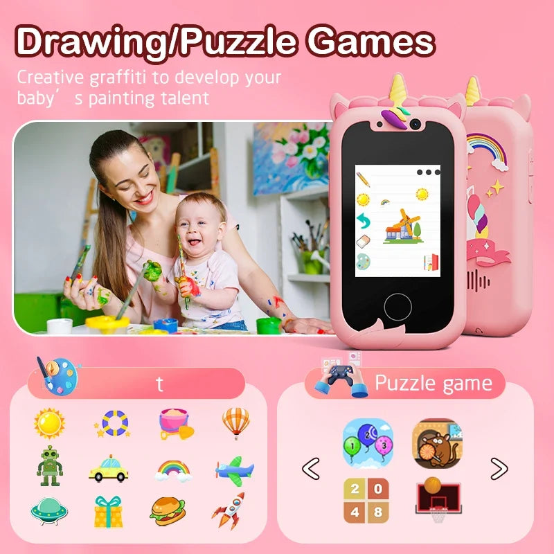 Kids Smart Phone Camera Toy: Unicorn Case, Photo Filters