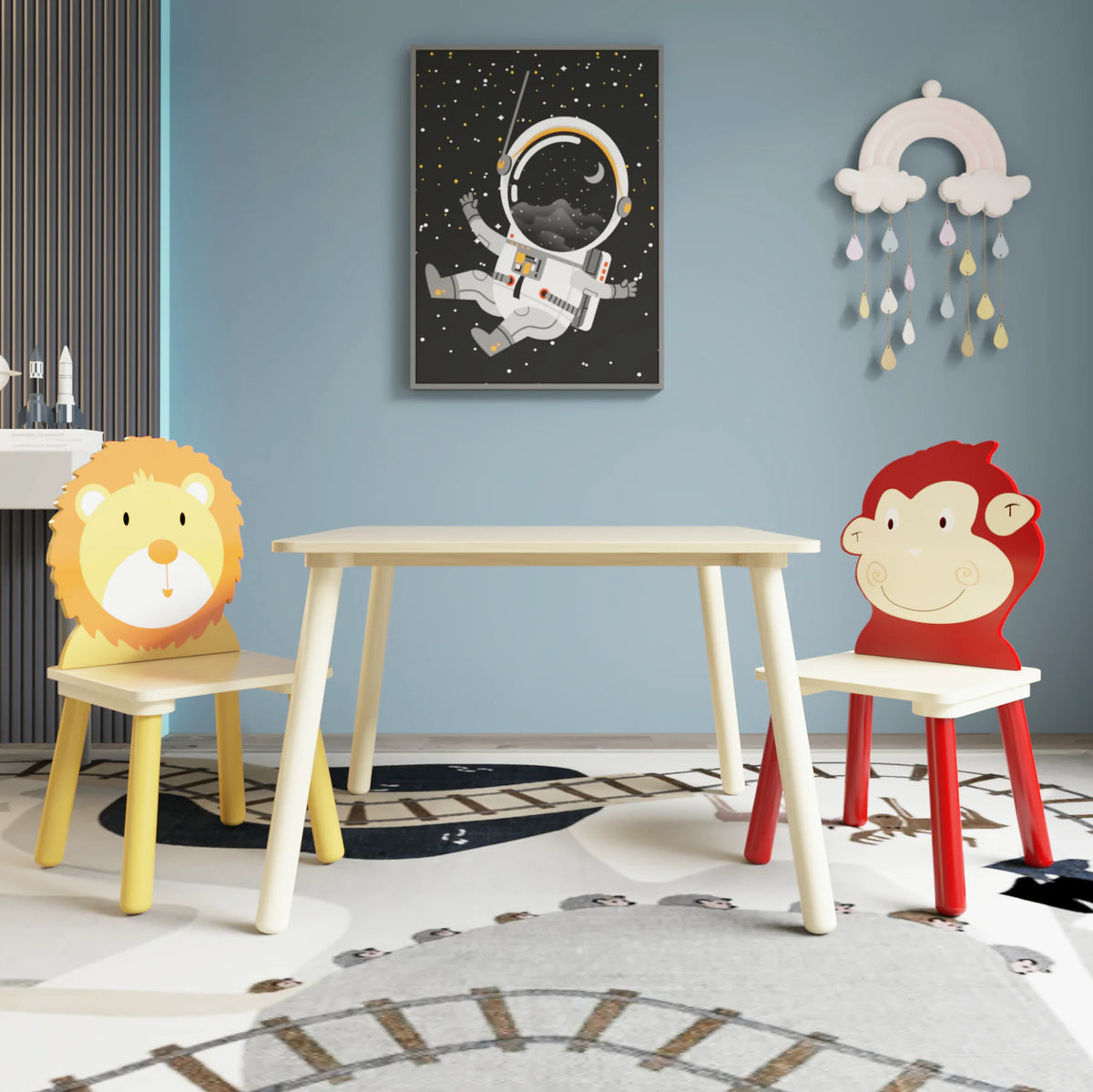 Toddler Table and Chair Set with Lion and Monkey Design