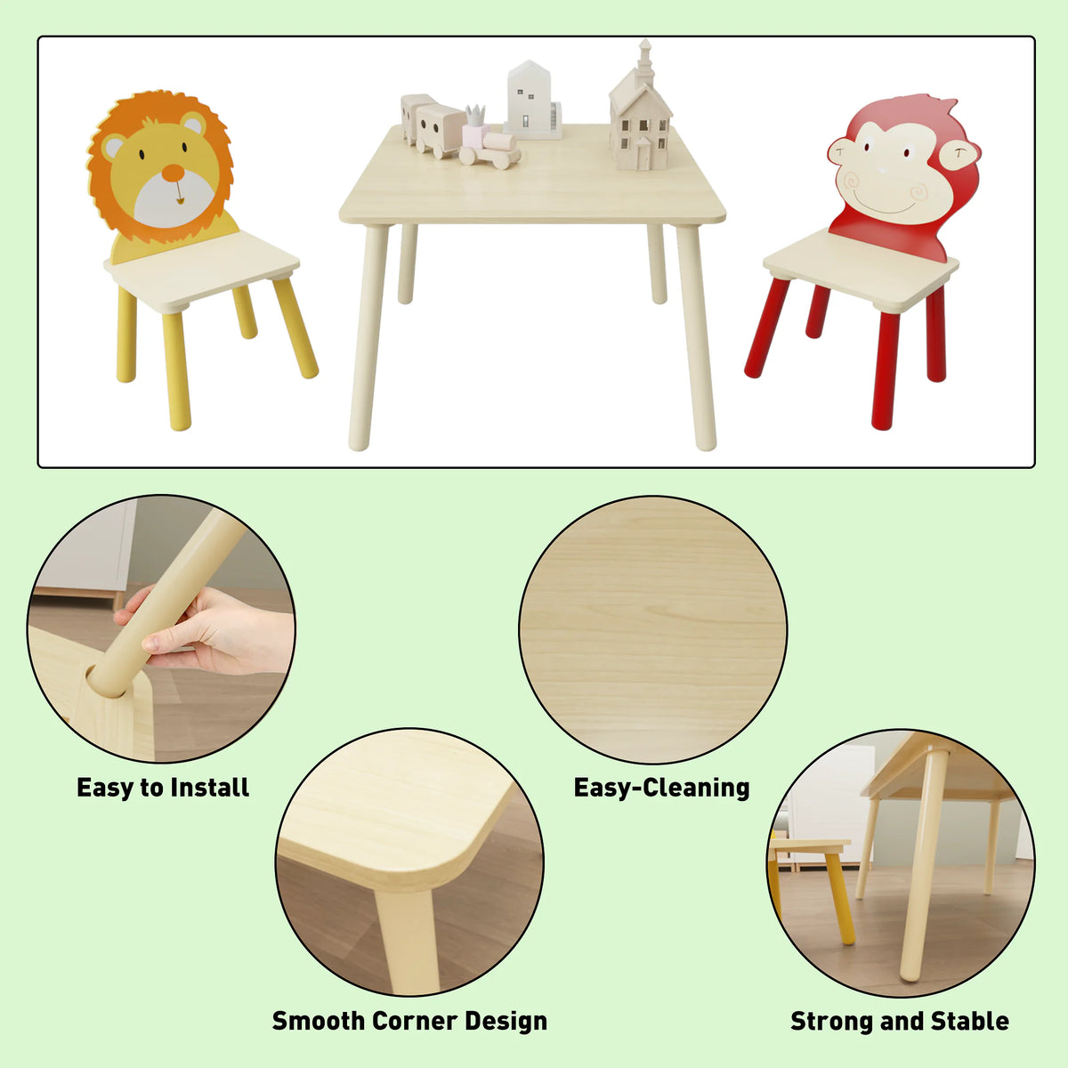 Toddler Table and Chair Set with Lion and Monkey Design