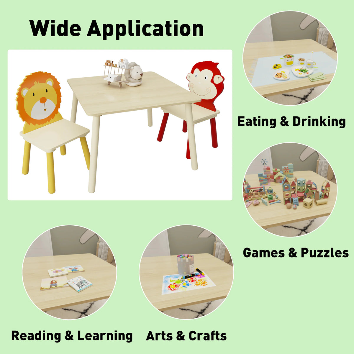 Toddler Table and Chair Set with Lion and Monkey Design