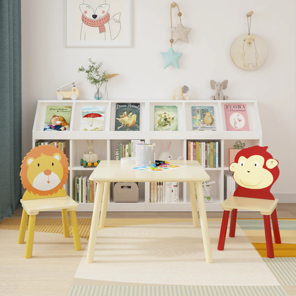 Toddler Table and Chair Set with Lion and Monkey Design