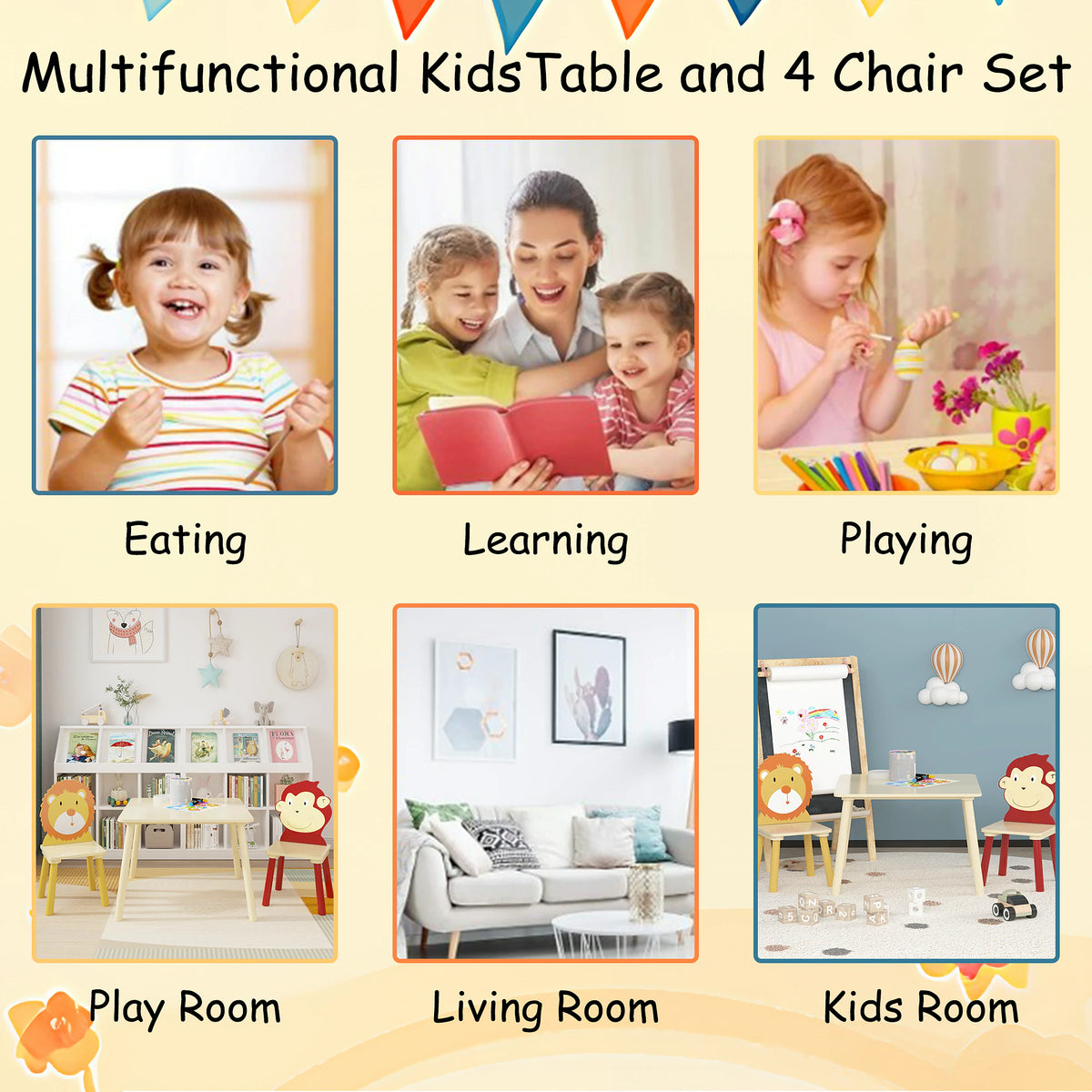 Toddler Table and Chair Set with Lion and Monkey Design