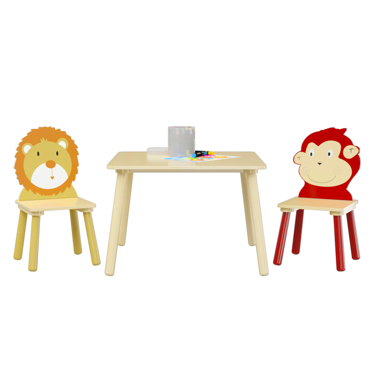 Toddler Table and Chair Set with Lion and Monkey Design