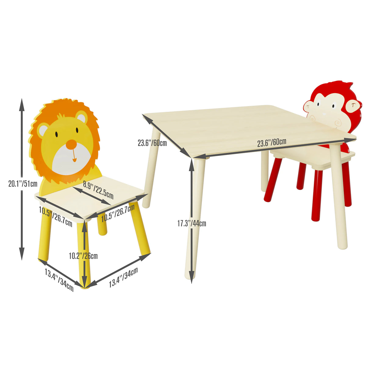 Toddler Table and Chair Set with Lion and Monkey Design