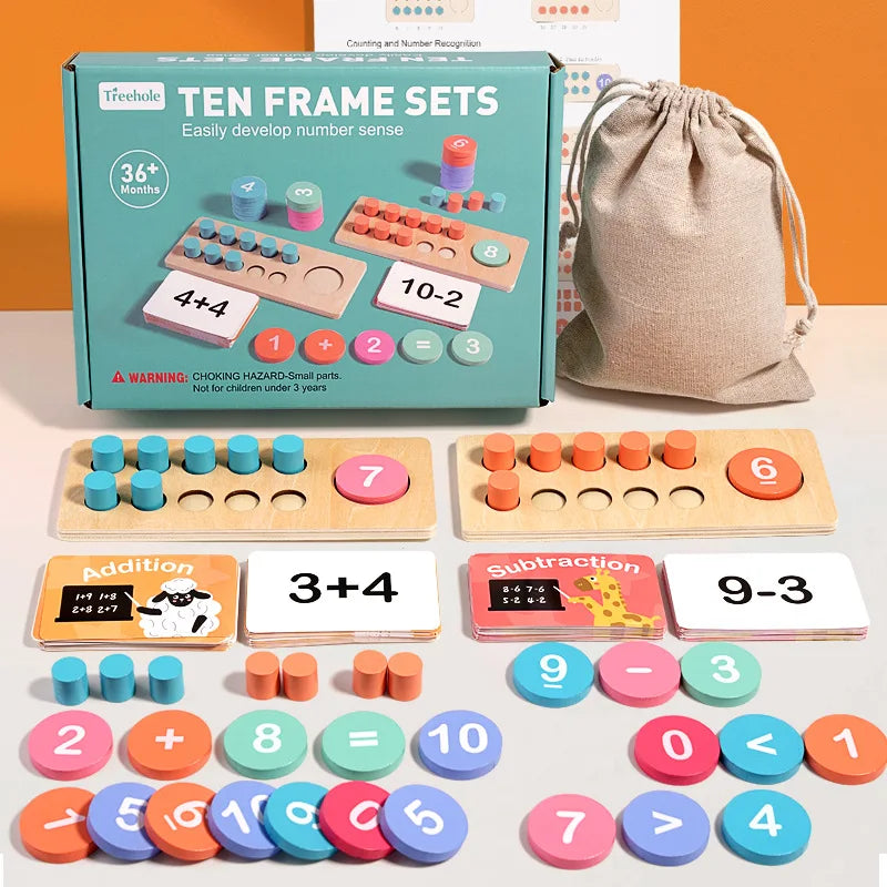 Wooden Ten Frame Math Toy for Early Number Sense Play