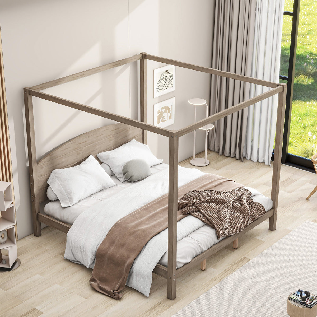 King Size Canopy Platform Bed with Arched Headboard