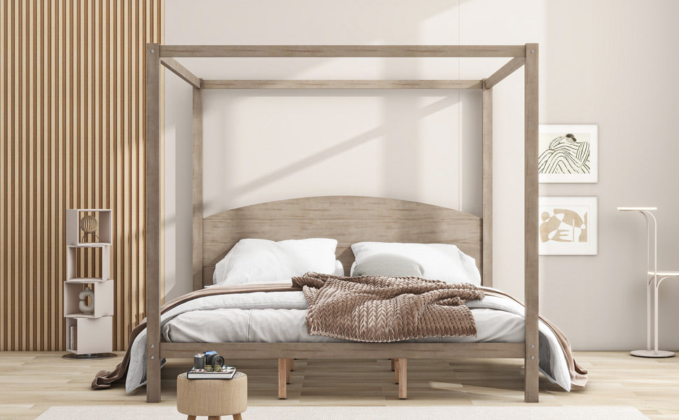 King Size Canopy Platform Bed with Arched Headboard