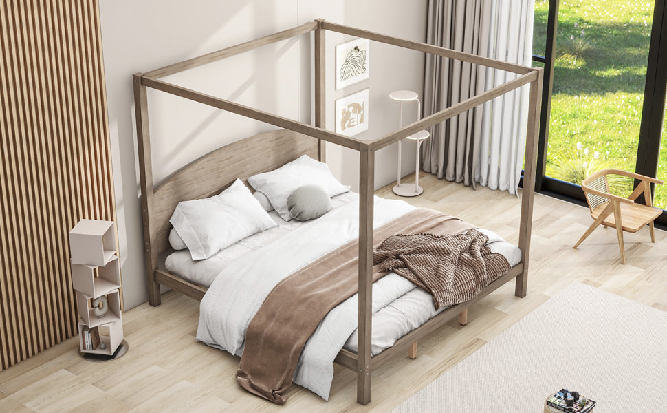 King Size Canopy Platform Bed with Arched Headboard