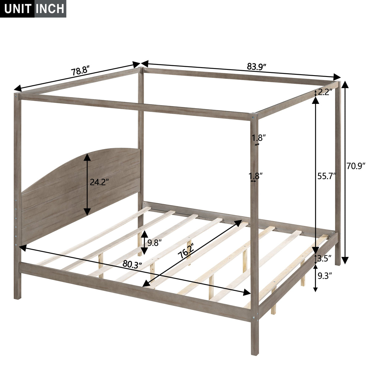 King Size Canopy Platform Bed with Arched Headboard