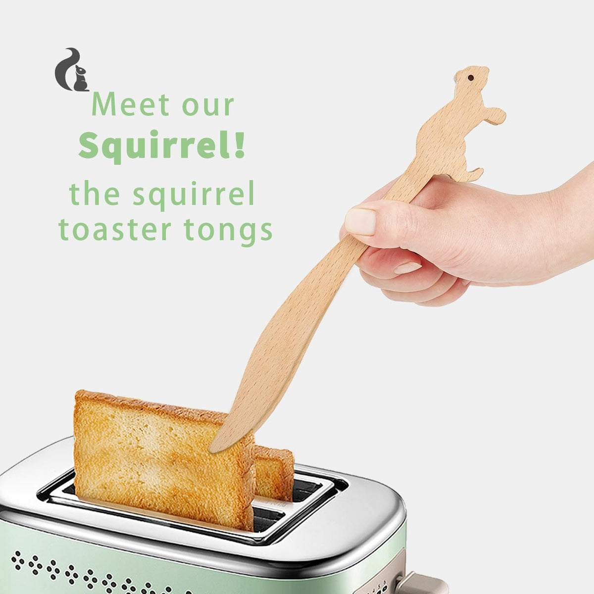 Squirrel Wooden Toast Tongs for Lifting Hot Bread Safely