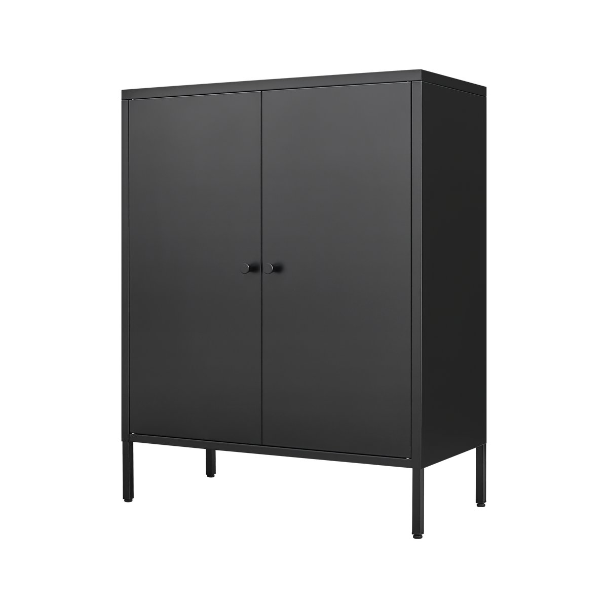 Black Steel Buffet Cabinet with Lockable Doors and Shelves