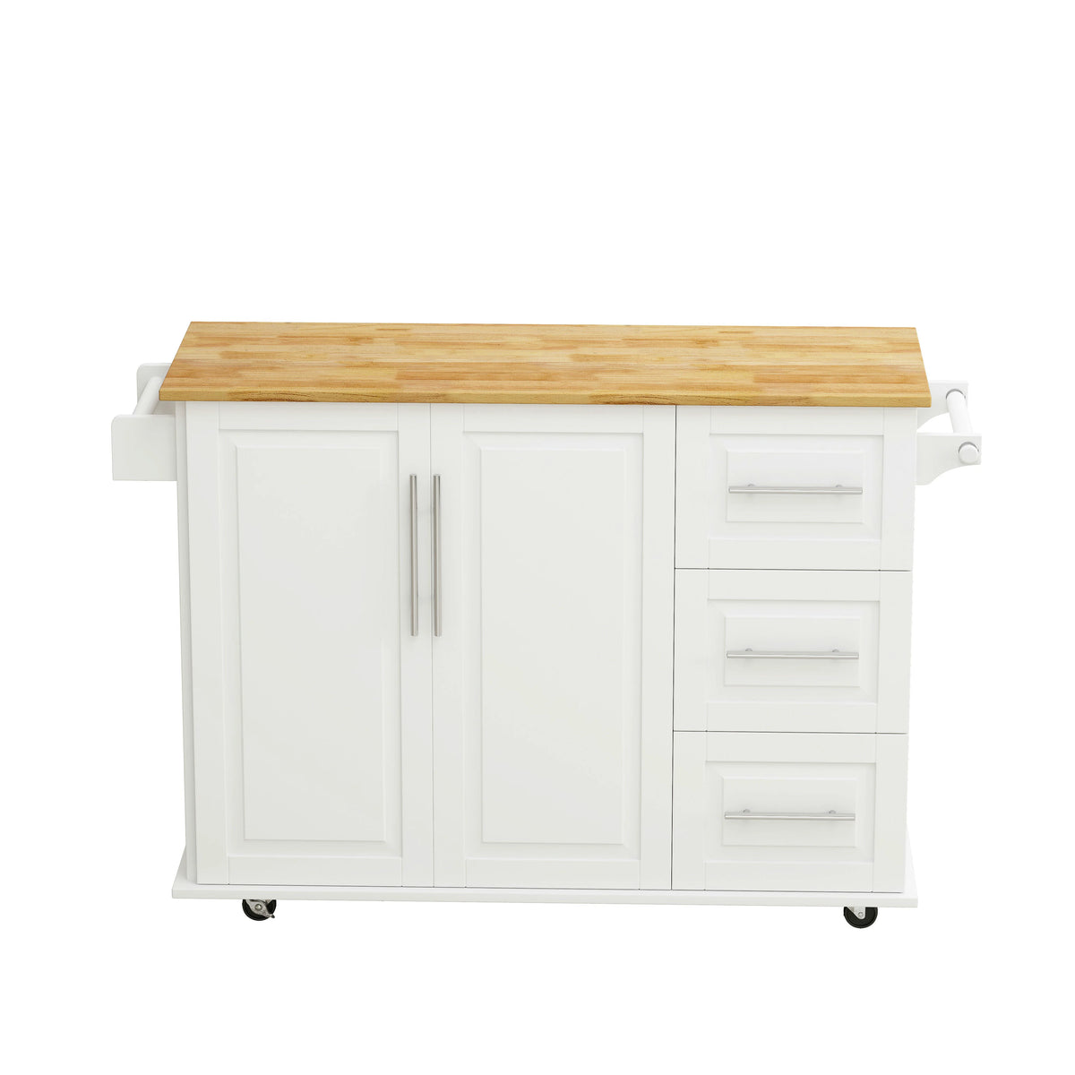 Rolling Kitchen Island Cart with Storage and Towel Bars