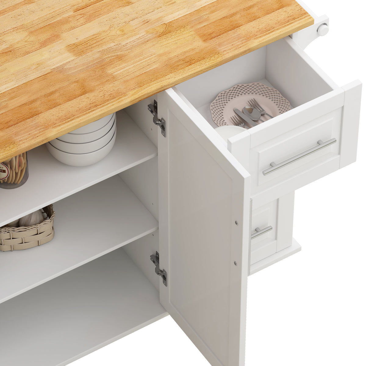 Rolling Kitchen Island Cart with Storage and Towel Bars