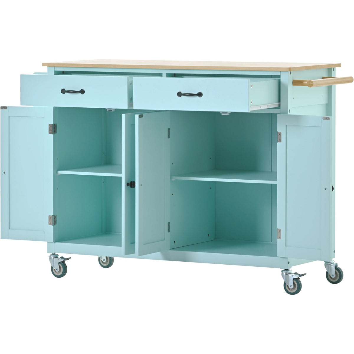 Rolling Kitchen Island Cart with Solid Wood Top & Storage
