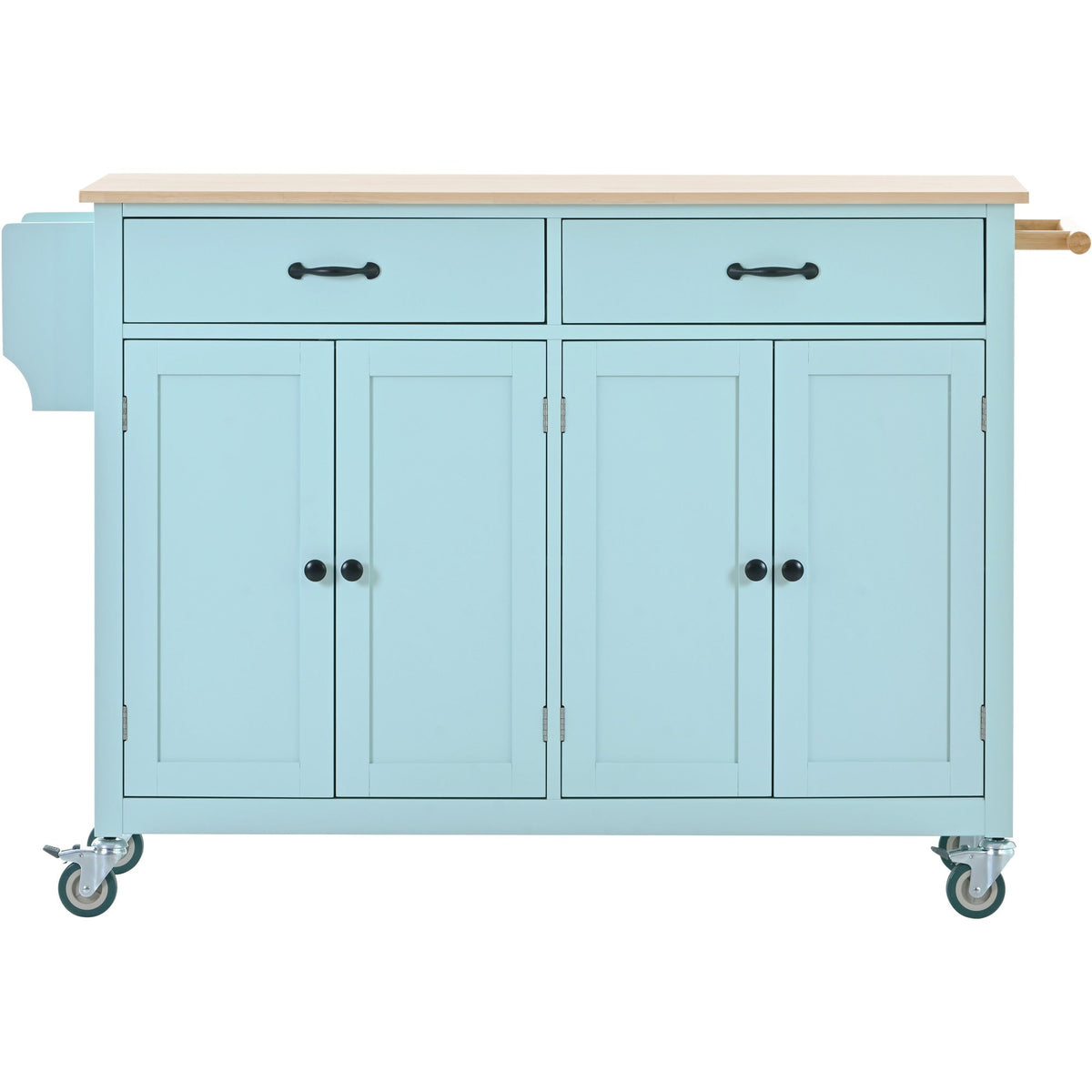 Rolling Kitchen Island Cart with Solid Wood Top & Storage