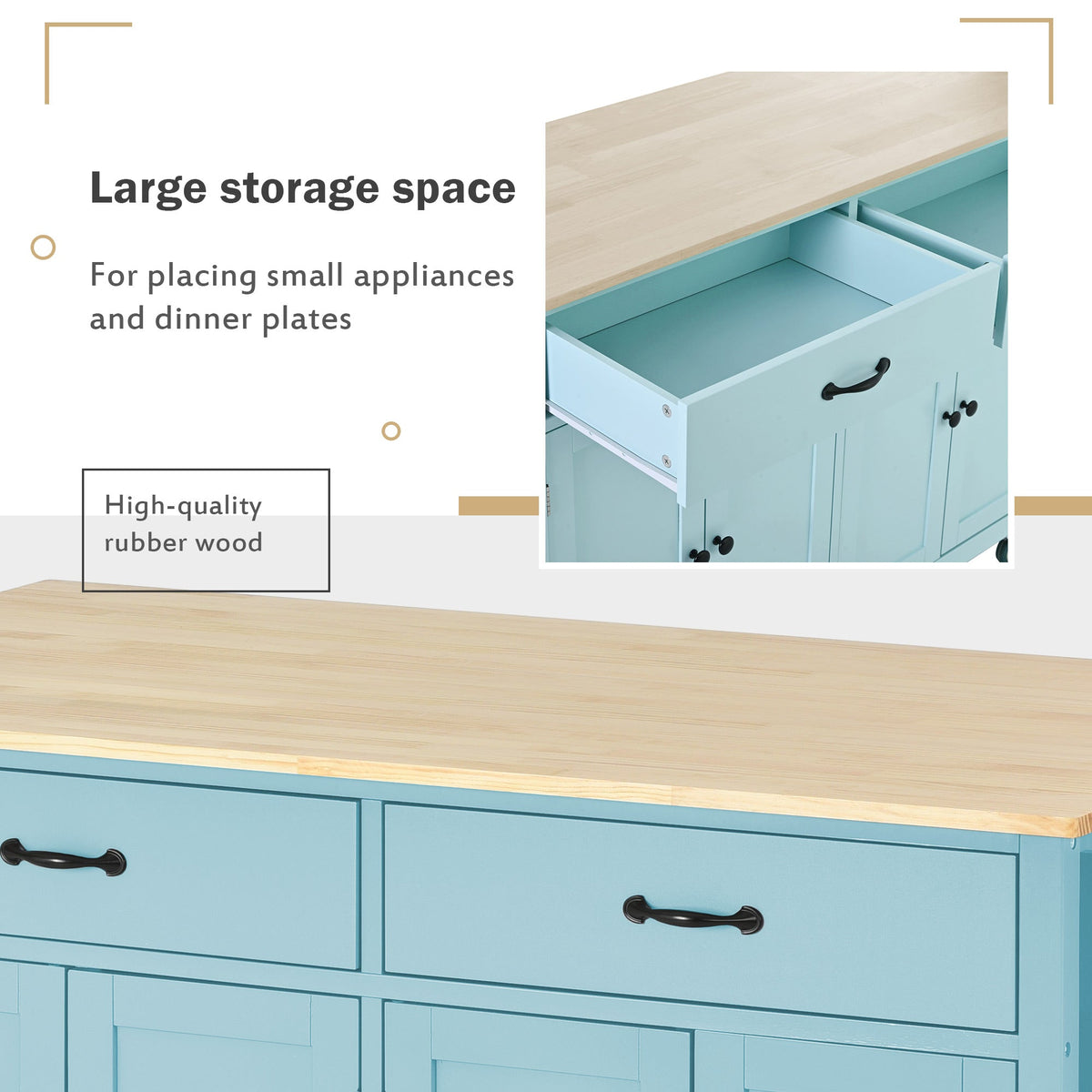 Rolling Kitchen Island Cart with Solid Wood Top & Storage