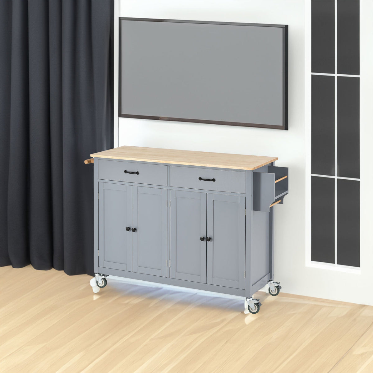 Kitchen Island Cart with Solid Wood Top and Lockable Wheels