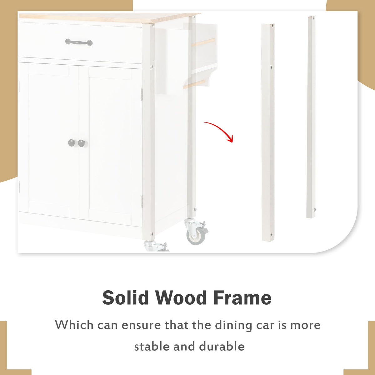 Solid Wood Top Kitchen Island Cart with Locking Wheels