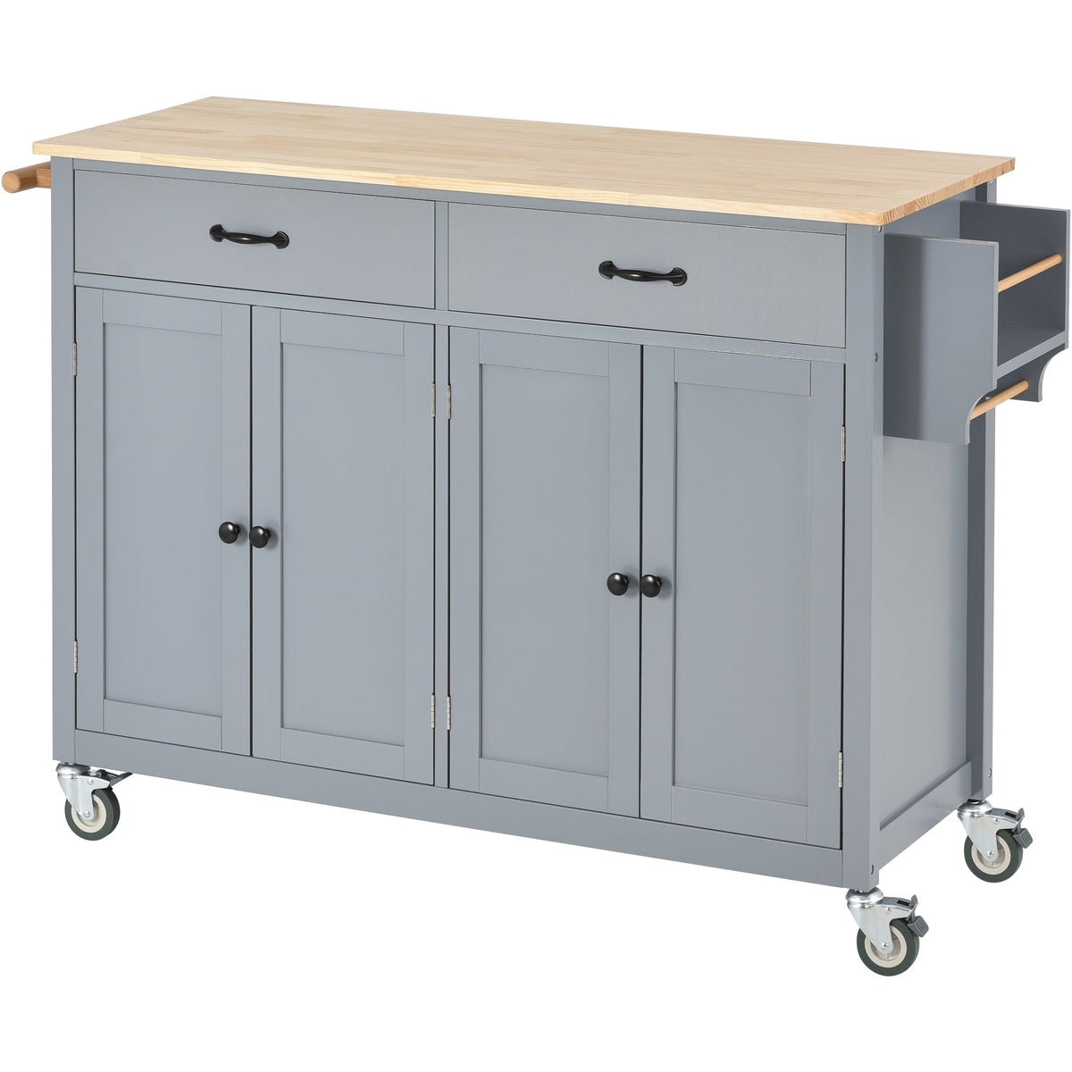 Kitchen Island Cart with Solid Wood Top and Lockable Wheels