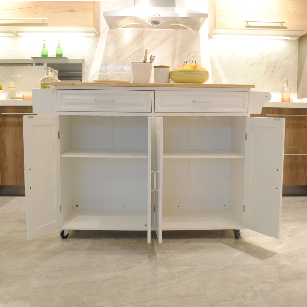 Mobile Kitchen Island with Butcher Block Top & Storage