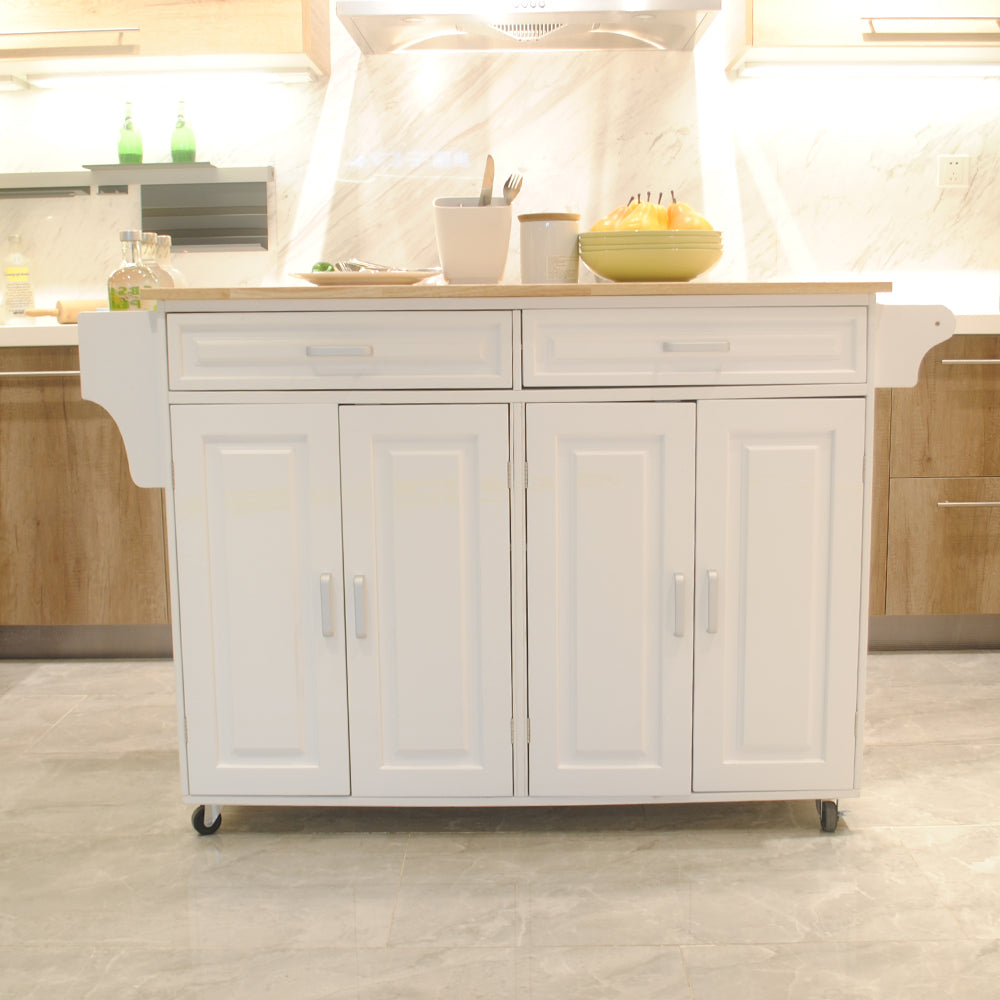 Mobile Kitchen Island with Butcher Block Top & Storage