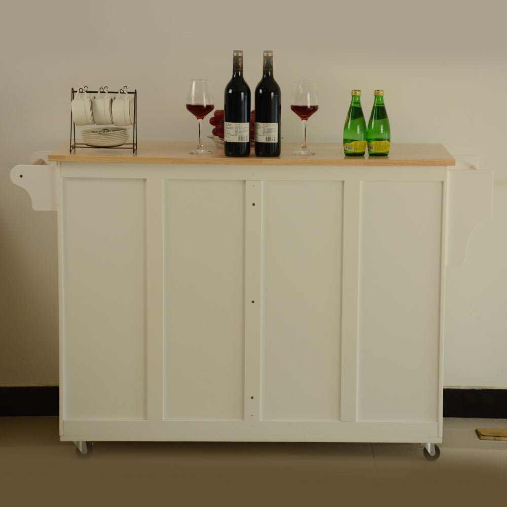 Mobile Kitchen Island with Butcher Block Top & Storage
