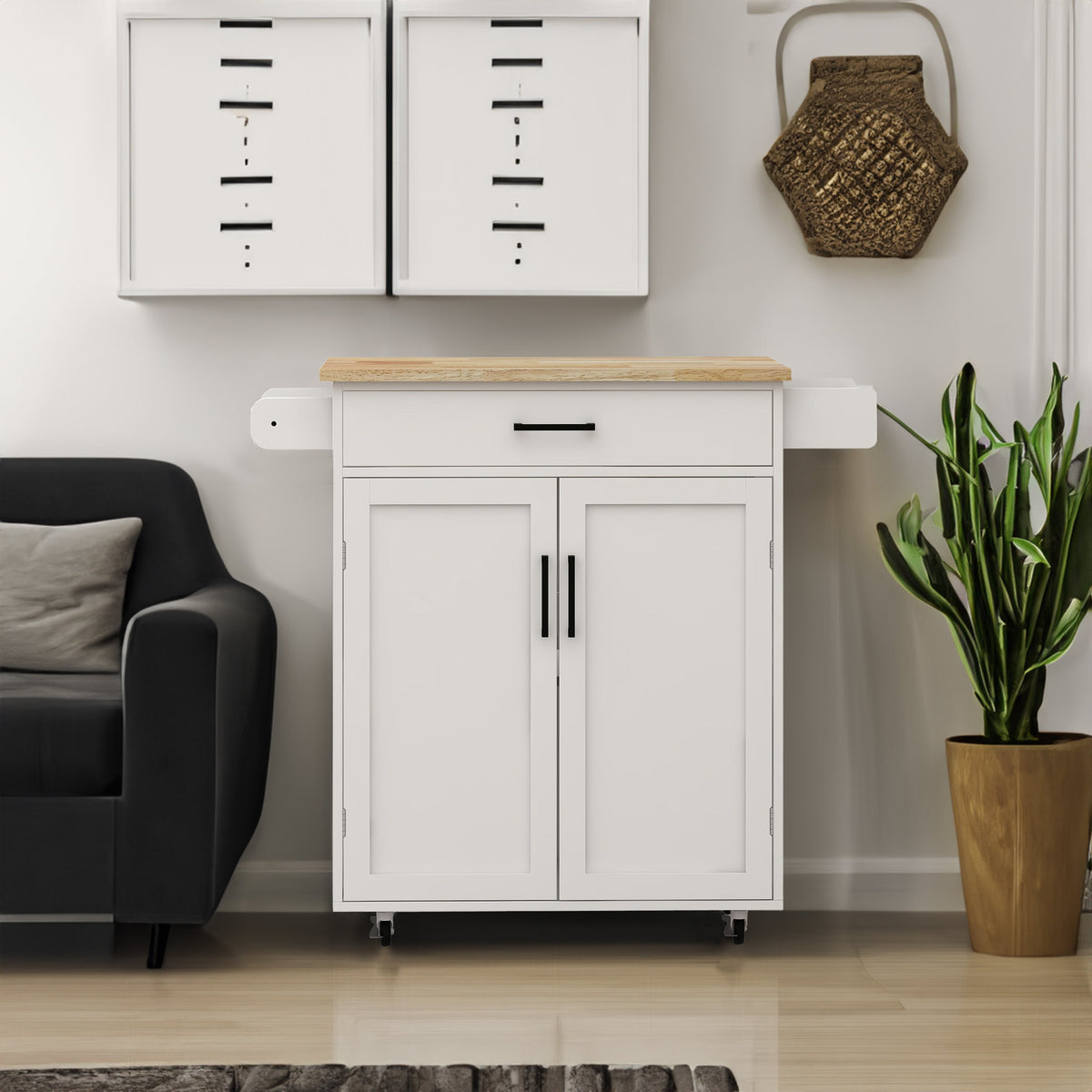 Rolling Kitchen Island Cart with Door Racks & Drawer