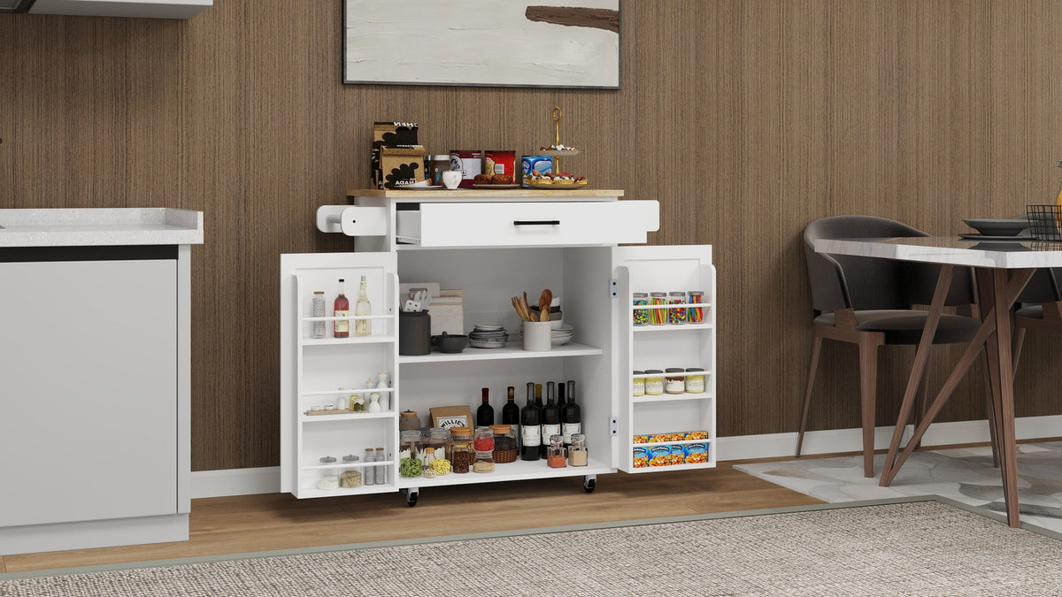 Rolling Kitchen Island Cart with Door Racks & Drawer