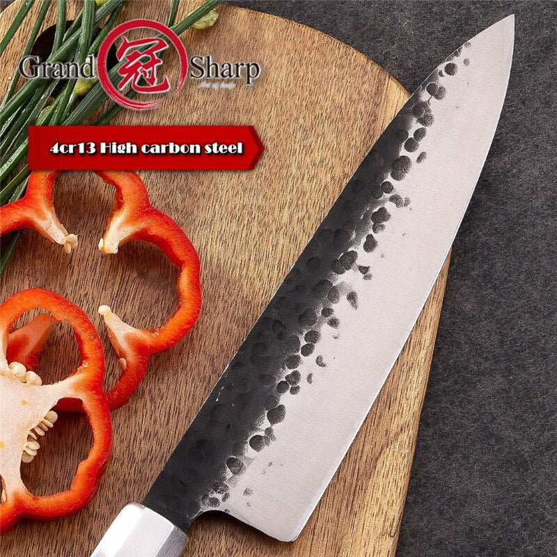 4-Piece Handmade Chef Knife Set with Santoku & Nakiri