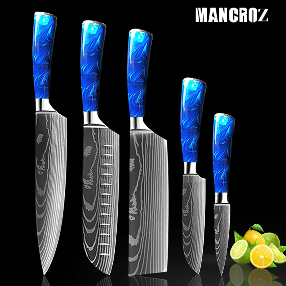 Kitchen Knife Set: 10 Pieces, Sharp Laser Damascus