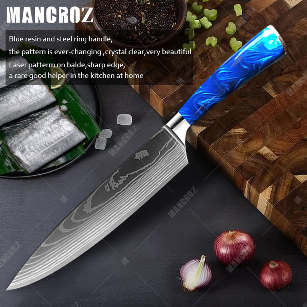 Kitchen Knife Set: 10 Pieces, Sharp Laser Damascus