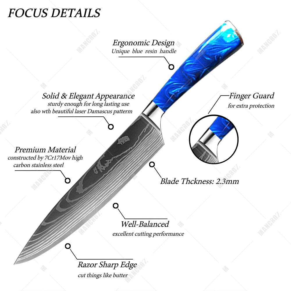 Kitchen Knife Set: 10 Pieces, Sharp Laser Damascus