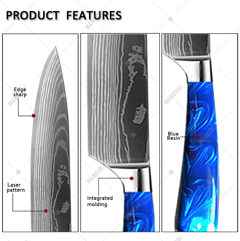 Kitchen Knife Set: 10 Pieces, Sharp Laser Damascus