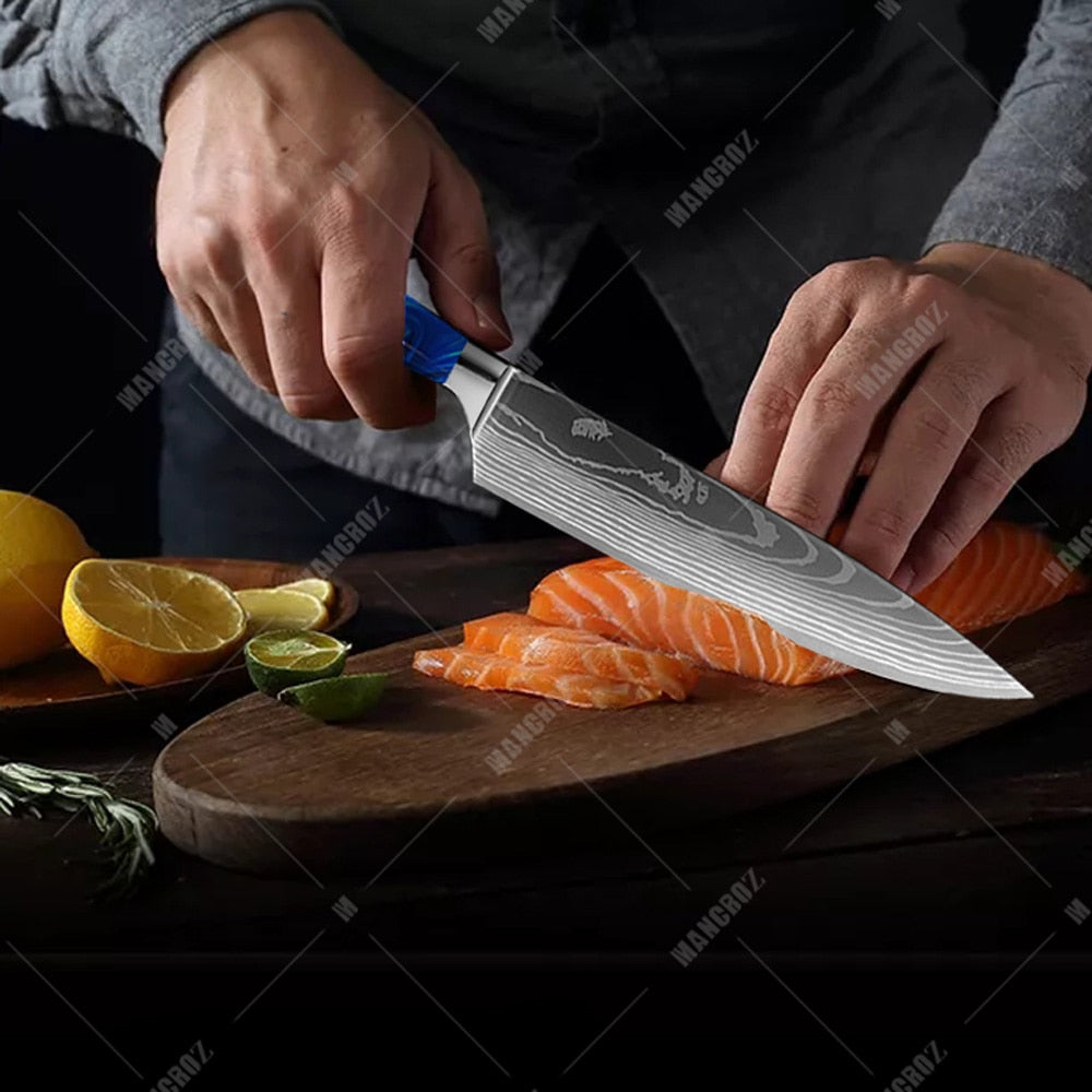 Kitchen Knife Set: 10 Pieces, Sharp Laser Damascus