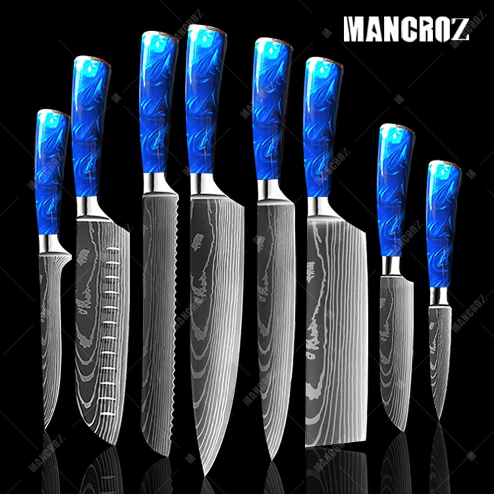 Kitchen Knife Set: 10 Pieces, Sharp Laser Damascus