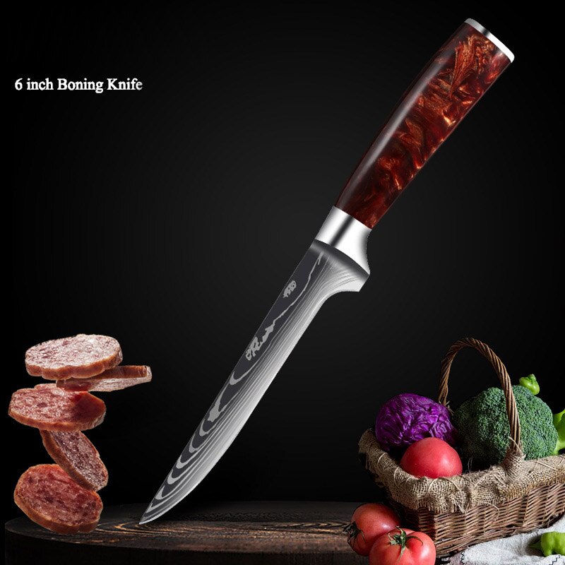 Japanese Chef Knife Set with Damask Pattern Blades