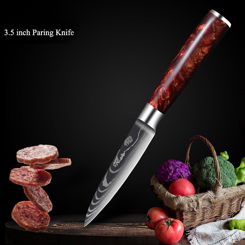 Japanese Chef Knife Set with Damask Pattern Blades