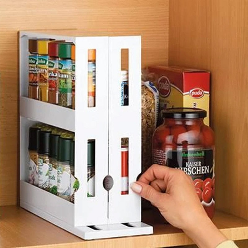 Slide-Out Spice Rack for Kitchen Cabinets, Jars Visible