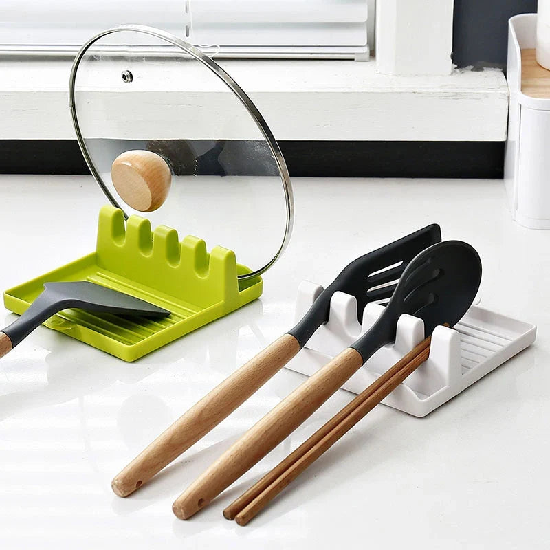 Stove-Side Spoon Rest with Drip Tray and Lid Holder
