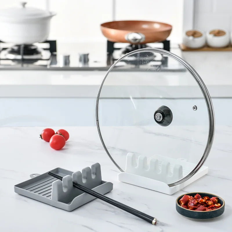 Stove-Side Spoon Rest with Drip Tray and Lid Holder