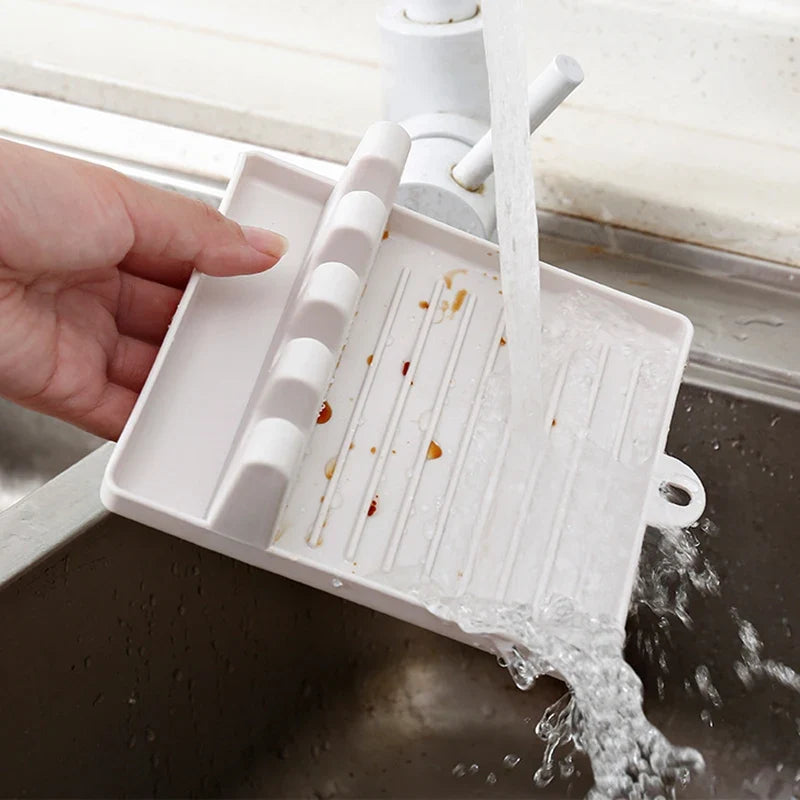 Stove-Side Spoon Rest with Drip Tray and Lid Holder