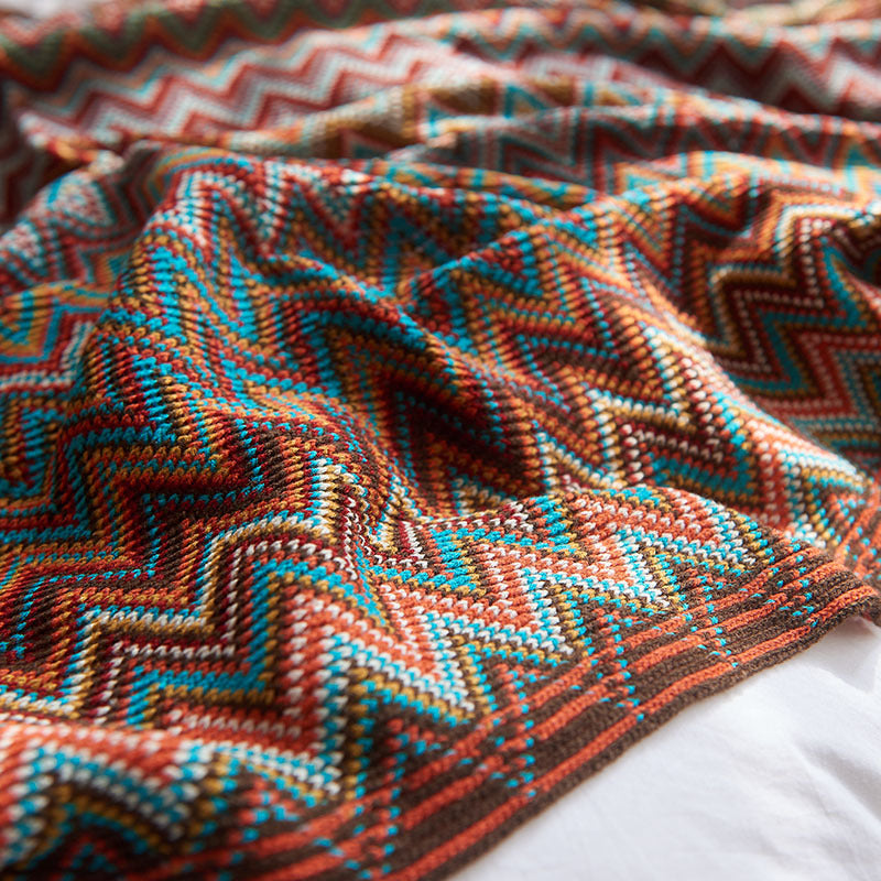Bohemian Knitted Throw Blanket for Cozy Colorful Decor