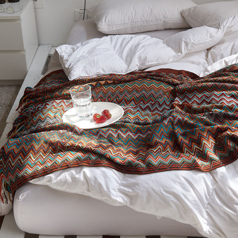 Bohemian Knitted Throw Blanket for Cozy Colorful Decor