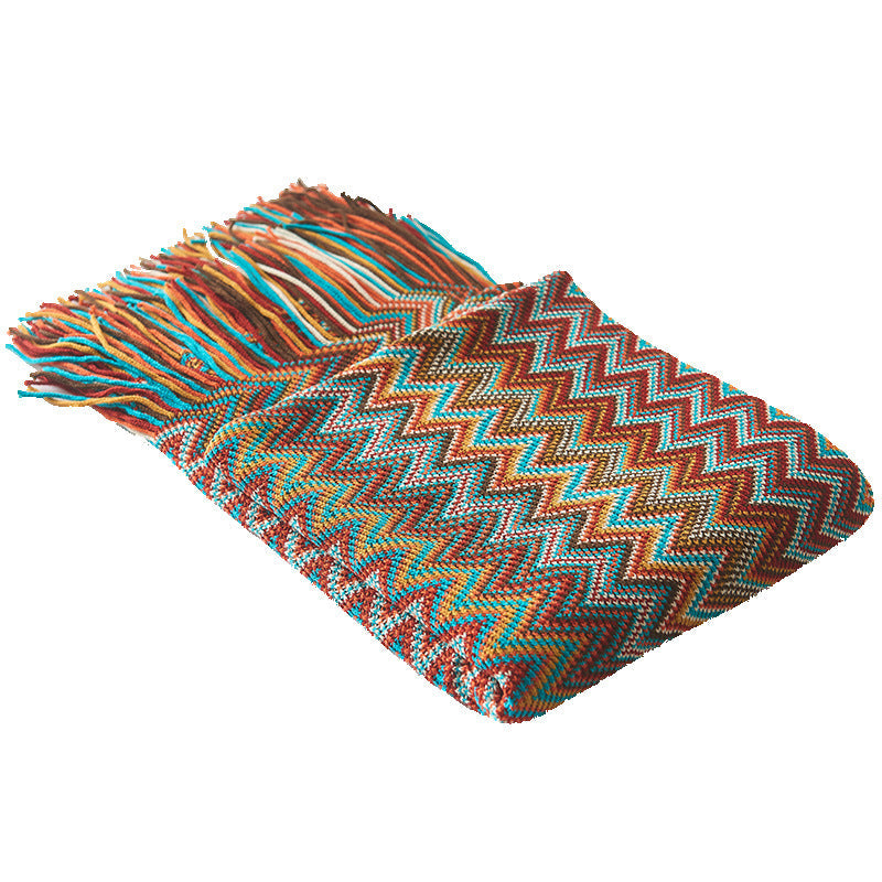 Bohemian Knitted Throw Blanket for Cozy Colorful Decor