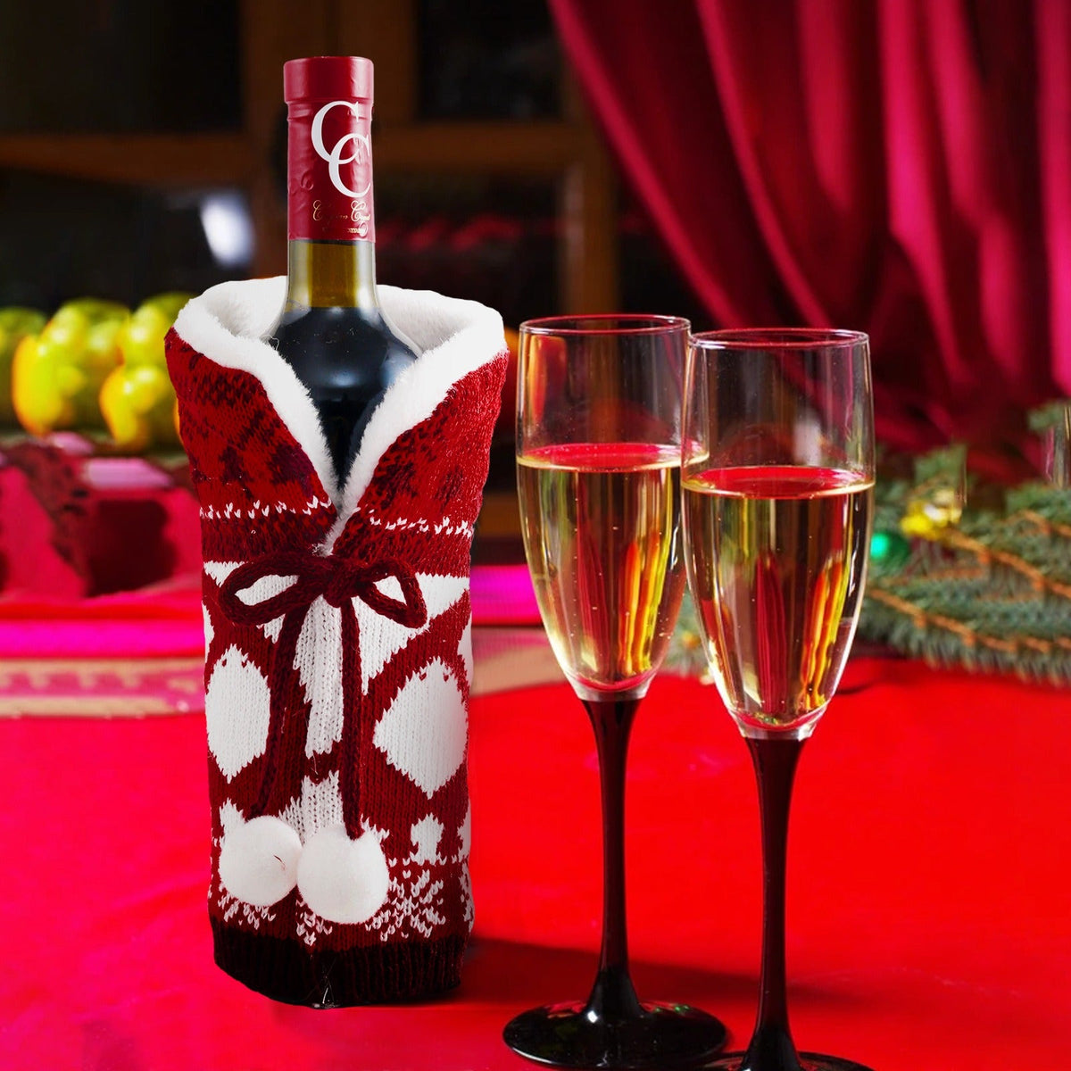 Knitted Wine Bottle Christmas Table Centerpiece Decor