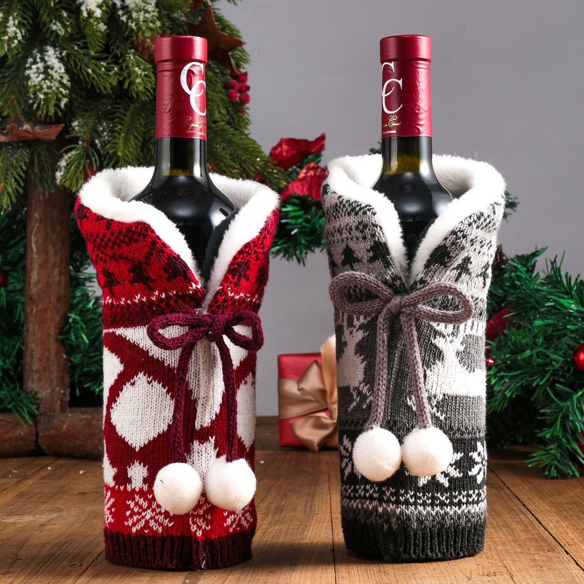 Knitted Wine Bottle Christmas Table Centerpiece Decor