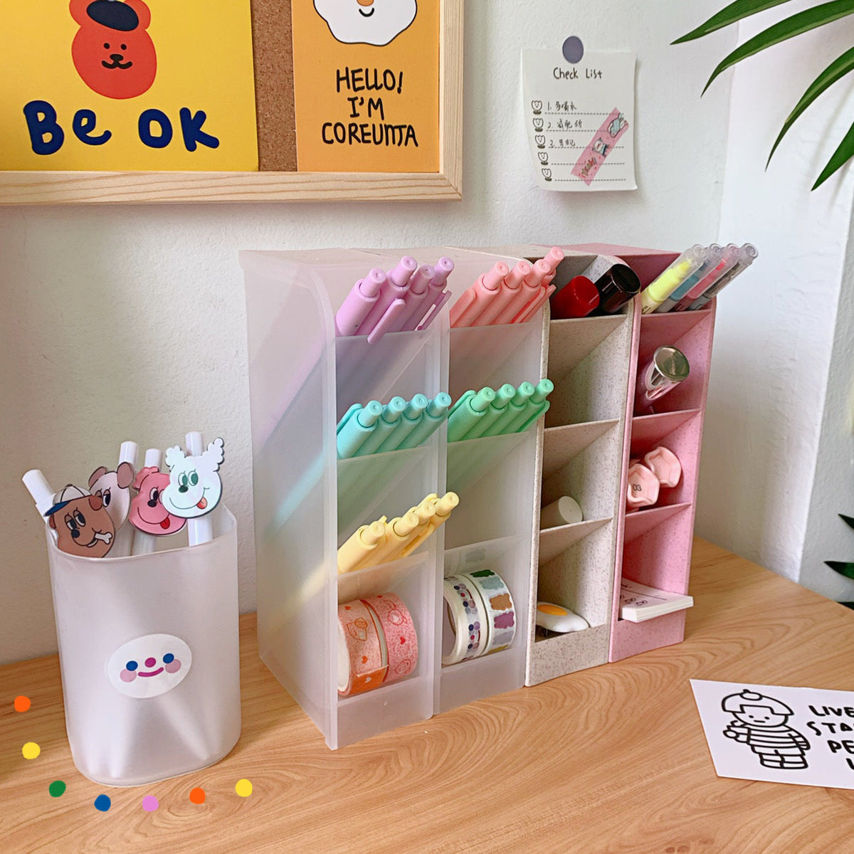 Ins Style Angled Desk Pen Holder with 4 Compartments