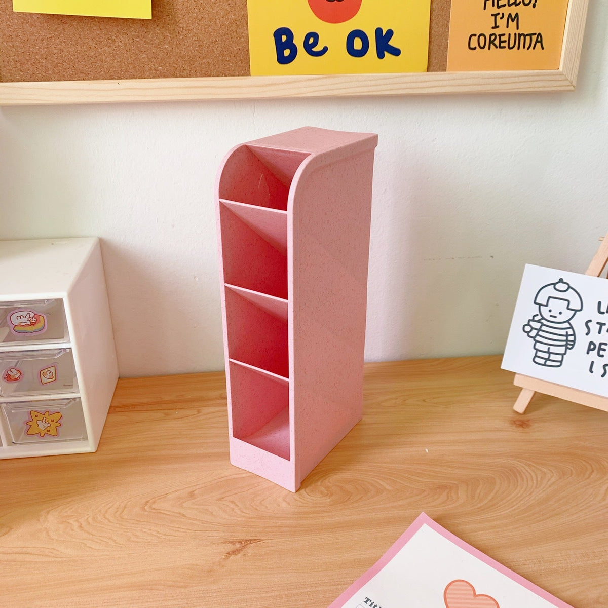 Ins Style Angled Desk Pen Holder with 4 Compartments